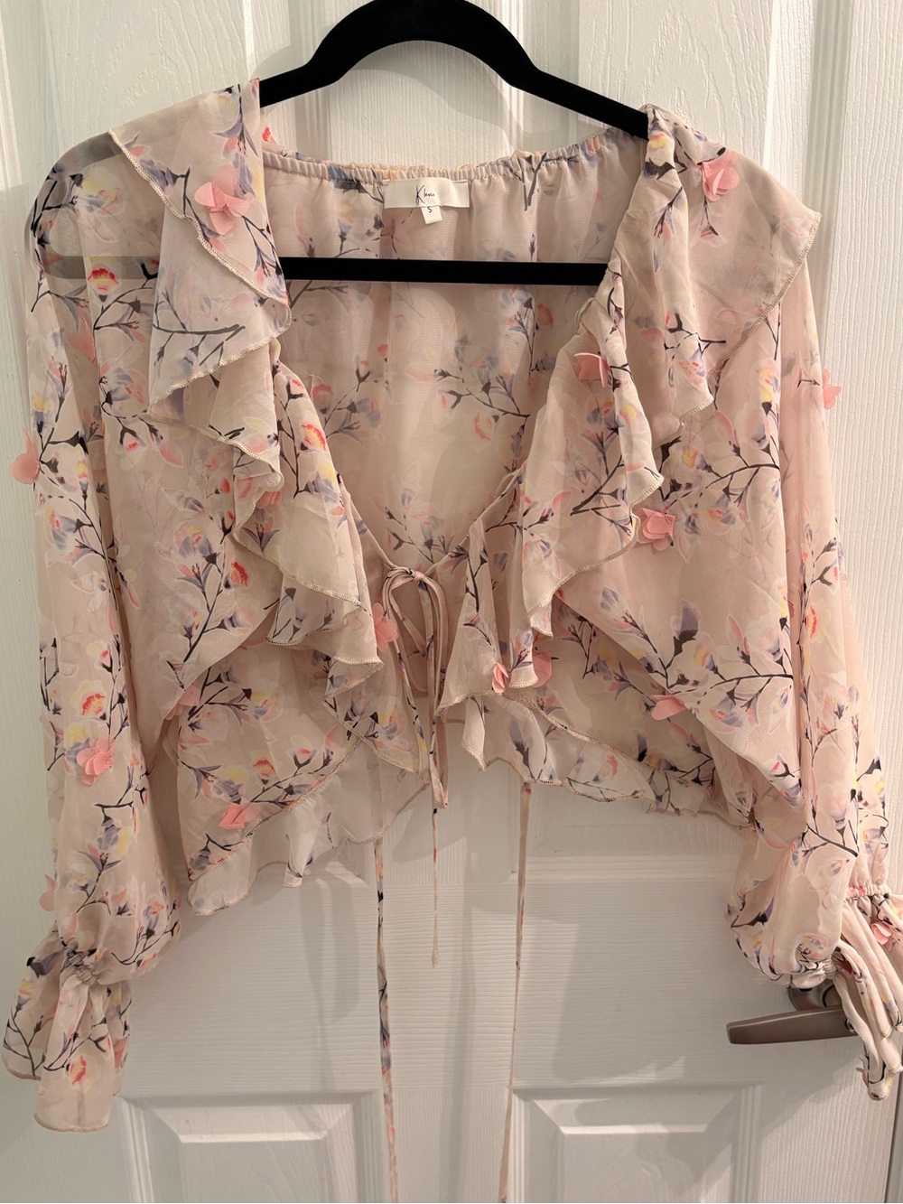 Floral Ruffle Tie Front Blouse | Sheer Coquette Fairy Top